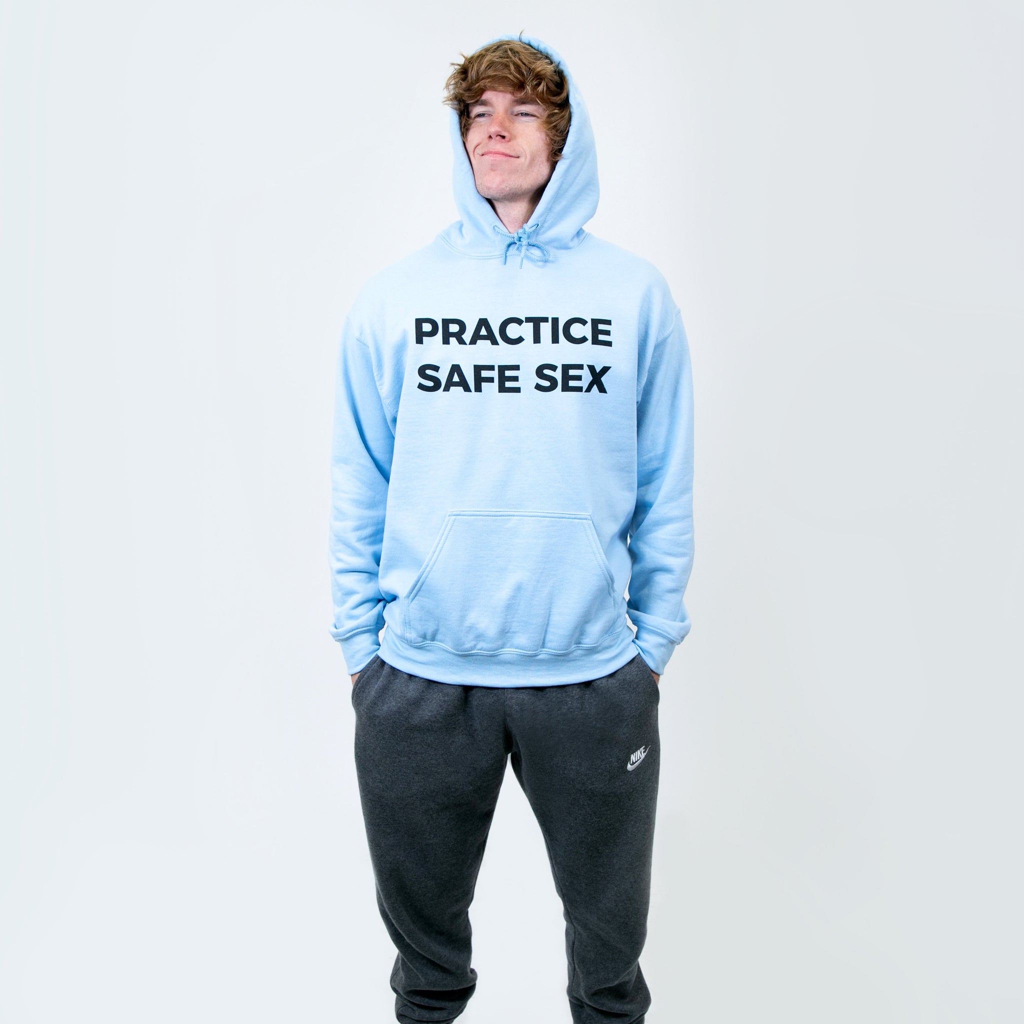 Practice Safe Sex Light Blue Hoodie